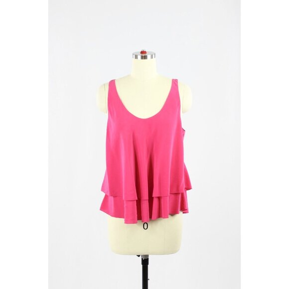 Aritzia T BABATON Fuchsia Pink Silk Crepe Tiered Layered A-Line Tank, Size M - Picture 1 of 10